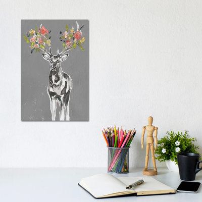 Deer & Flowers II by Jennifer Goldberger - Wrapped Canvas Print