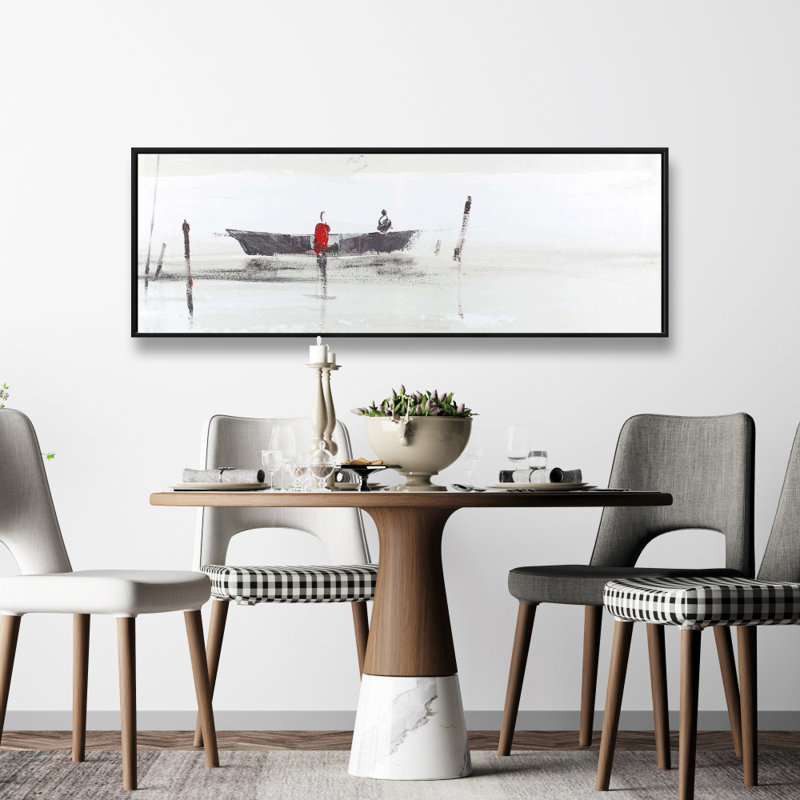 «Minimalist Boat On The Lake» sur toile, H 16 po x l 48 po