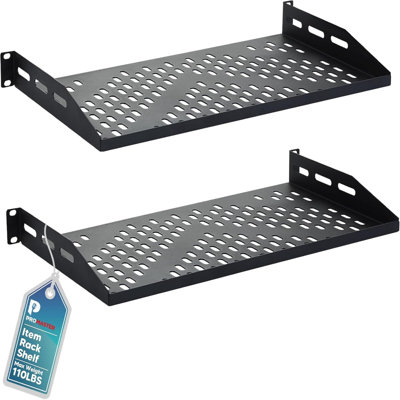 Promaster Server Vented Shelf - 2-pack 19 Inches, 10'' Deep, 1u Universal Integration Server Vented Rack Mounting Tray For Good Airflow, Cantilever Mount, Device And Equipment Wall Mounting - Black