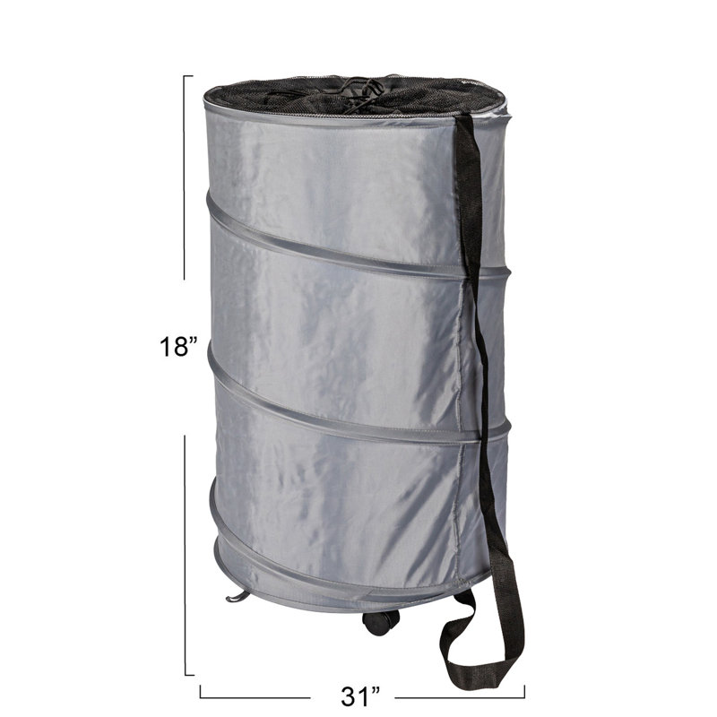 Gray Collapsible Upright Hamper with Wheels and Handles
