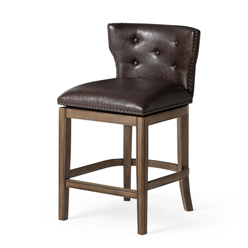 Maven Lane Hugo Stool with Faux Leather Upholstery, Bar Stool (26" Seat Height), Walnut