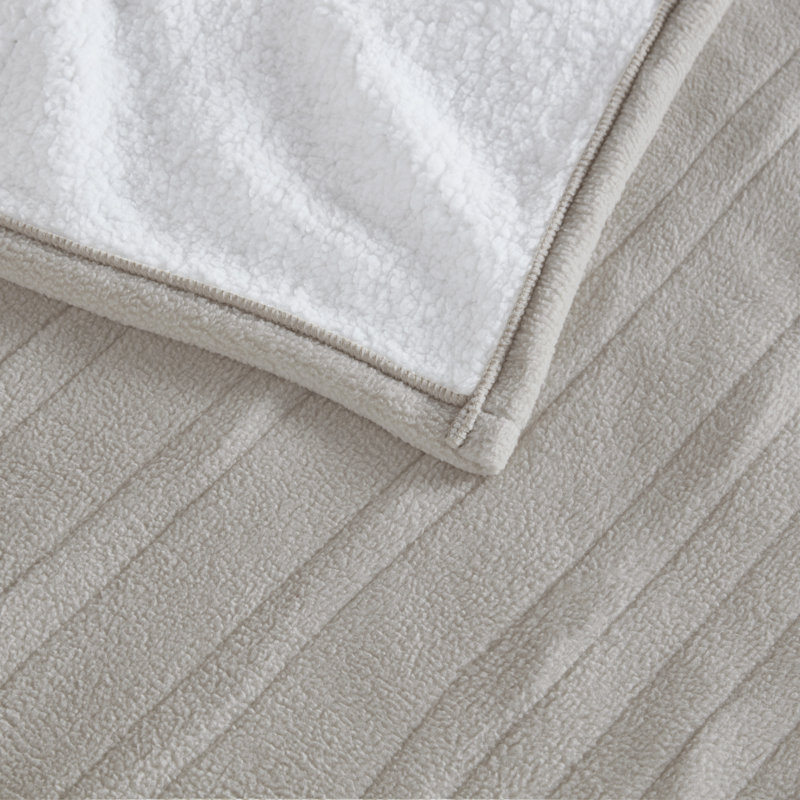 Couverture chauffante molletonnée en sherpa, Grand lit, Tanné