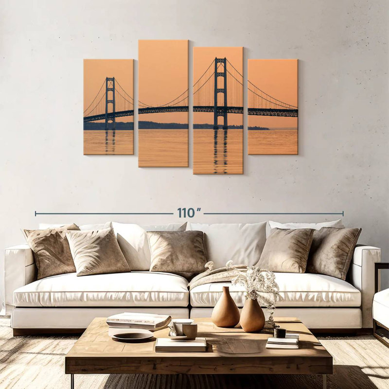 Lilie Mackinac Bridge au coucher du soleil, H 48 po x l 75 po