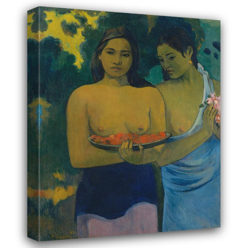 «Two Tahitian Women» par Paul Gauguin - Art mural sur toile tendue avec châssis, H 24 po x l 17 po