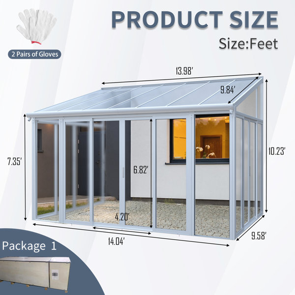 WANDINGT 10×14 Ft Enclosed Patio Cover With 3 Lockable Sliding Doors ...