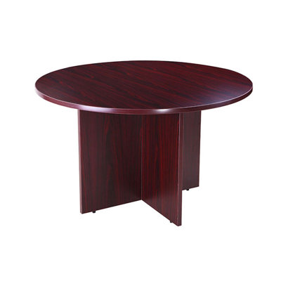 Zoa 47 Inch Round Office Meeting Table With Cross Base, Mahogany Red