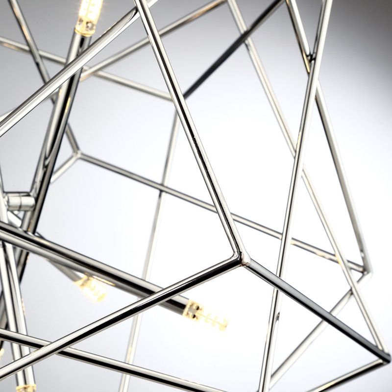 Lustre géométrique unique à 7 lumières Ezo, Chrome