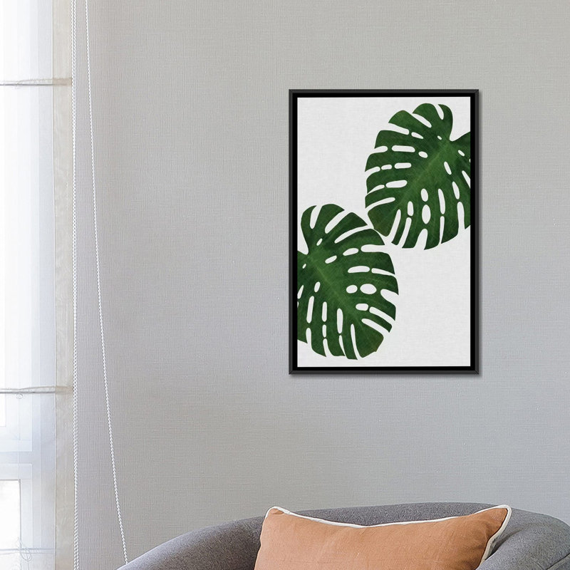 « monstera leaf i », reproduction d’impression sur toile en vert, H 26 po x l 18 po x P 1,5 po, Toile avec cadre noir