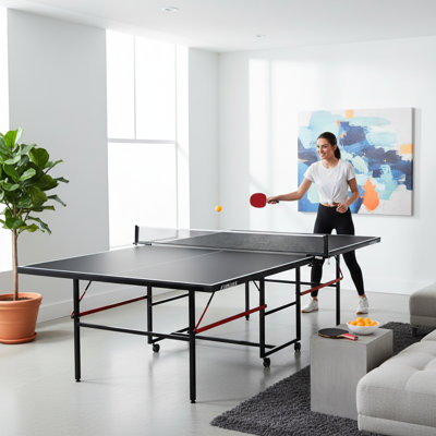 Ensemble de table de ping-pong portable pliable de 9 pi de taille moyenne pour l'intérieur avec filet, raquettes et balles
