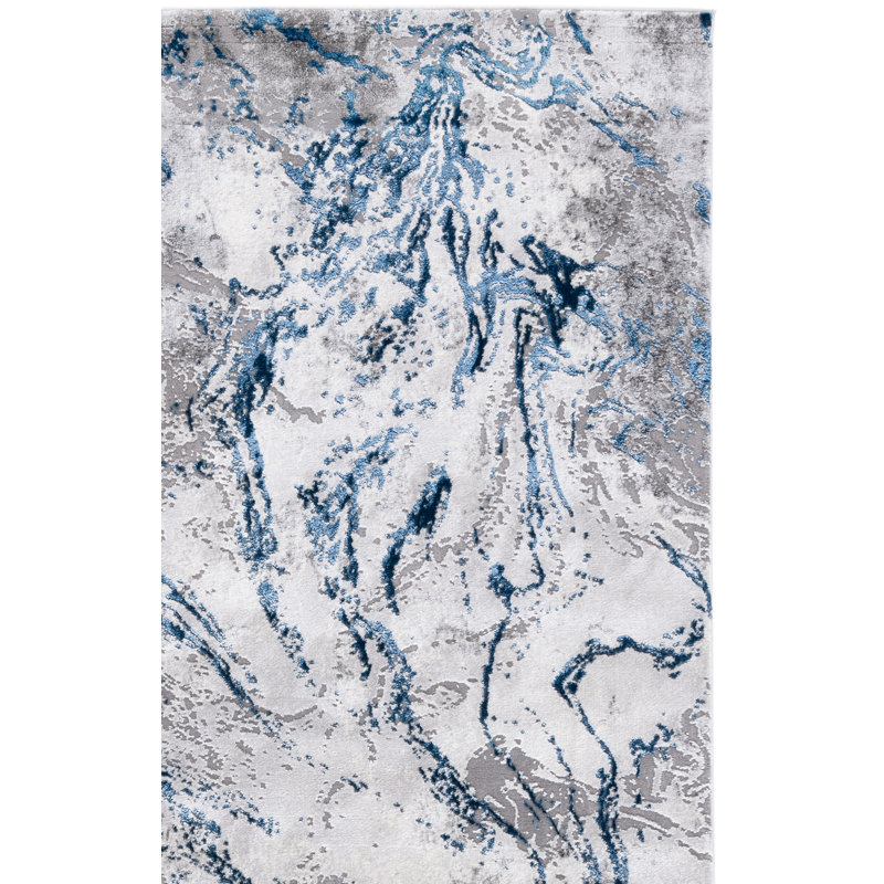 Prevatte Abstract Gray/Blue Area Rug, Rectangle 6'7" x 9'