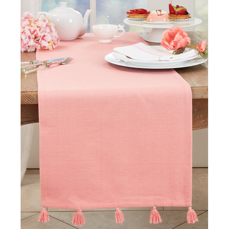 Pink Cotton Tassel Table Runner, 21.5 x 18 inches