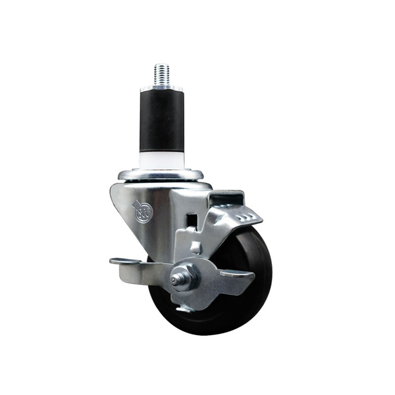 Roulettes pivotantes extensibles en caoutchouc dur de 3 pouces 1-1 / 2 pouces avec frein SCC