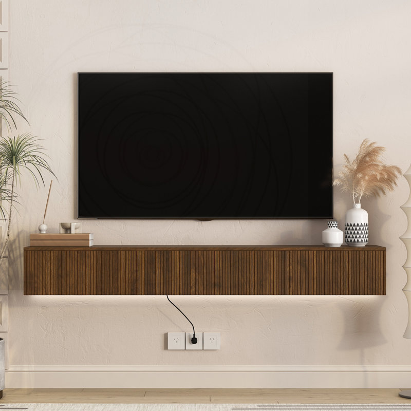 Meuble télé flottant avec 16 lumières DEL de couleur, H 9,17 po x l 68,8 po x P 11,8 po