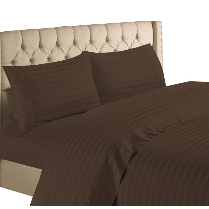 Egyptian Cotton Striped Sheet Set, Brown/Chocolate, Twin Sheet Set with 1 Pillowcase