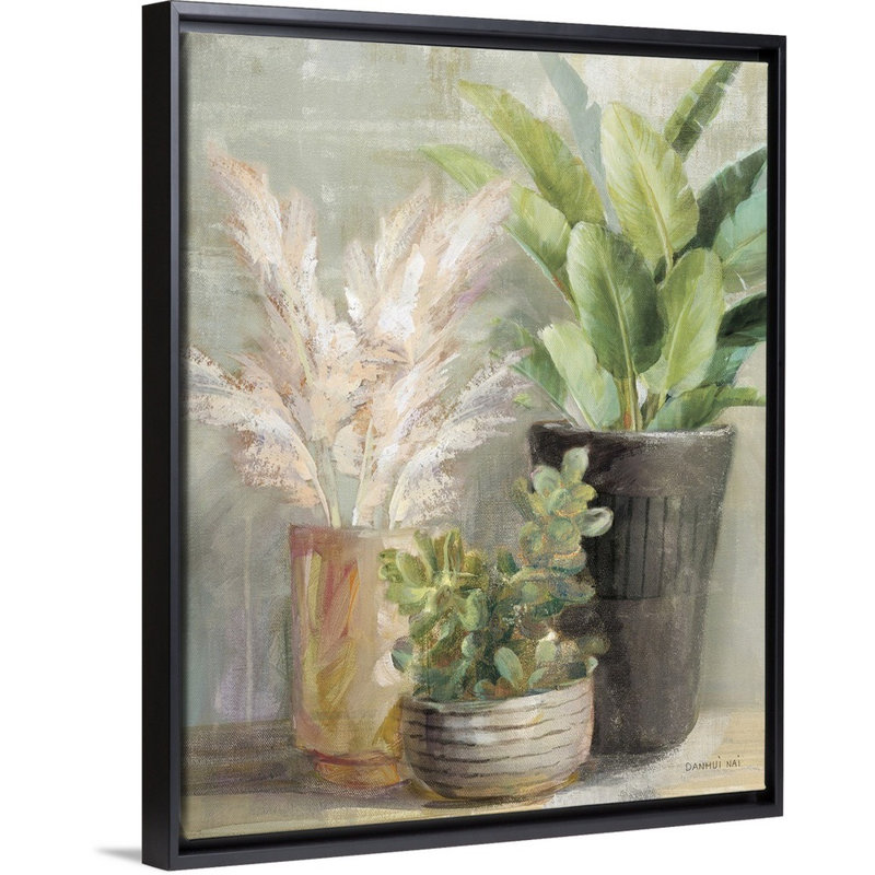 Art mural sur toile, "Jardin intérieur III", Cadre flottant noir, H 14 po x l 11 po x P 1,75 po
