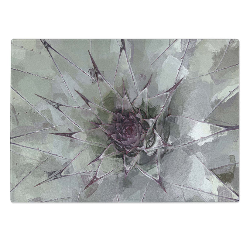 Glass Green & Purple Succulent in Abstract Chopping Board, 28.5 cm W x 20 cm L