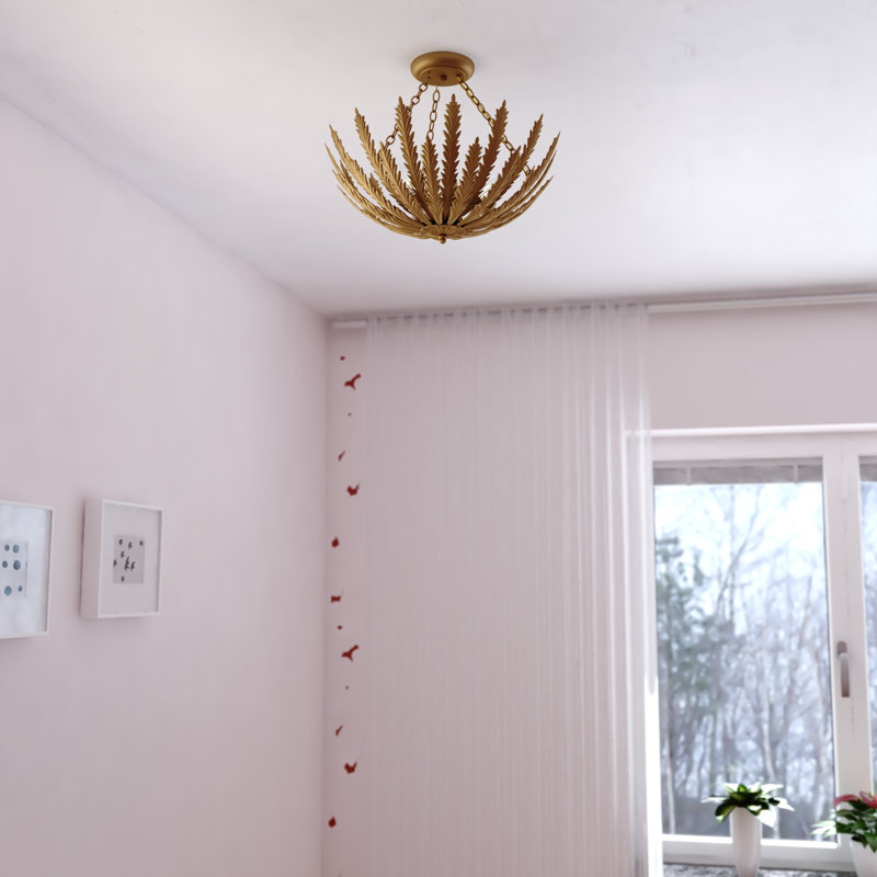 Marliyah 18-In W Heritage Gold Semi Flush Mount Ceiling Light Fxiture With Leaf Motif