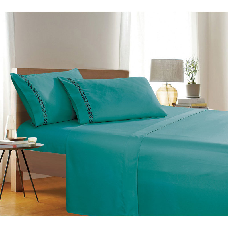 Ensemble de draps en microfibre percale, Turquoise, Très grand