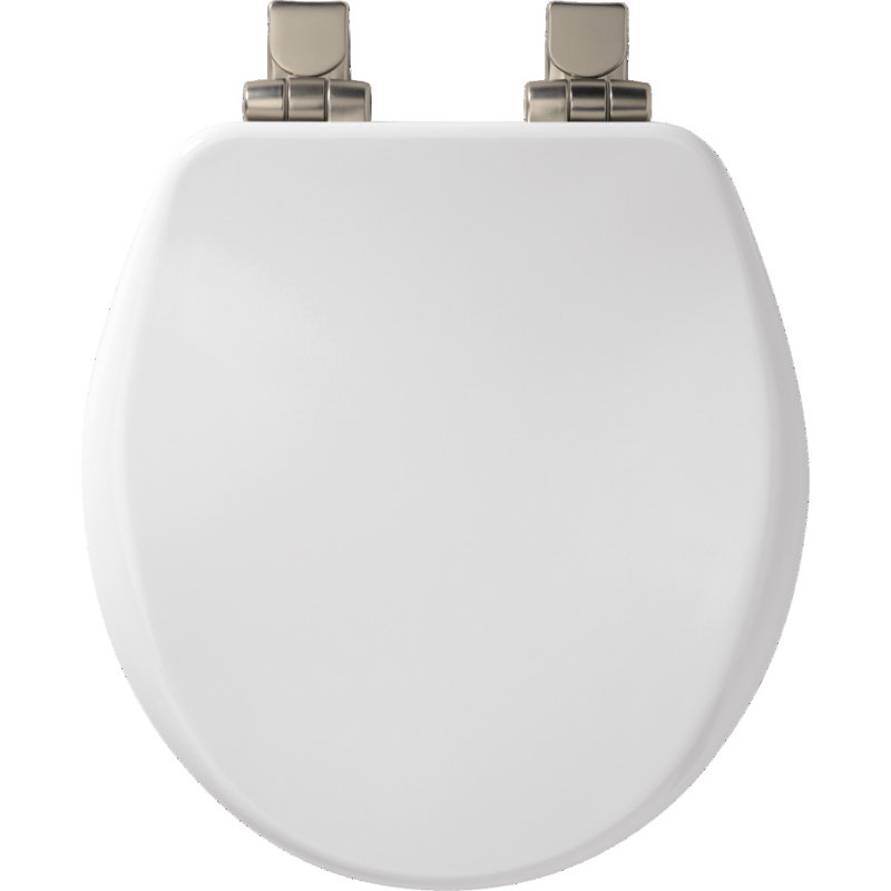 Siège de toilette rond en bois Alesio, Blanc, Nickel brossé