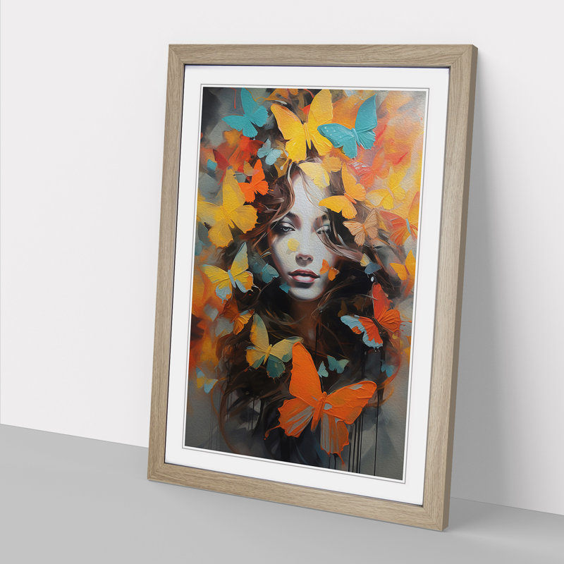 Butterfly Contemporary - Framed Print, 64cm H x 46cm W x 2cm D, Oak Framed