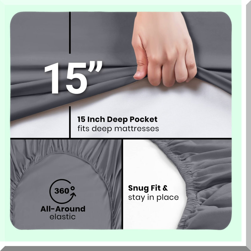 LuxurySoft Deep Pocket Microfiber Fitted Sheet - Fade Resistant Bottom Sheet for Queen Size Bed - Easy Care Grey Fitted Sheet - Soft & Durable