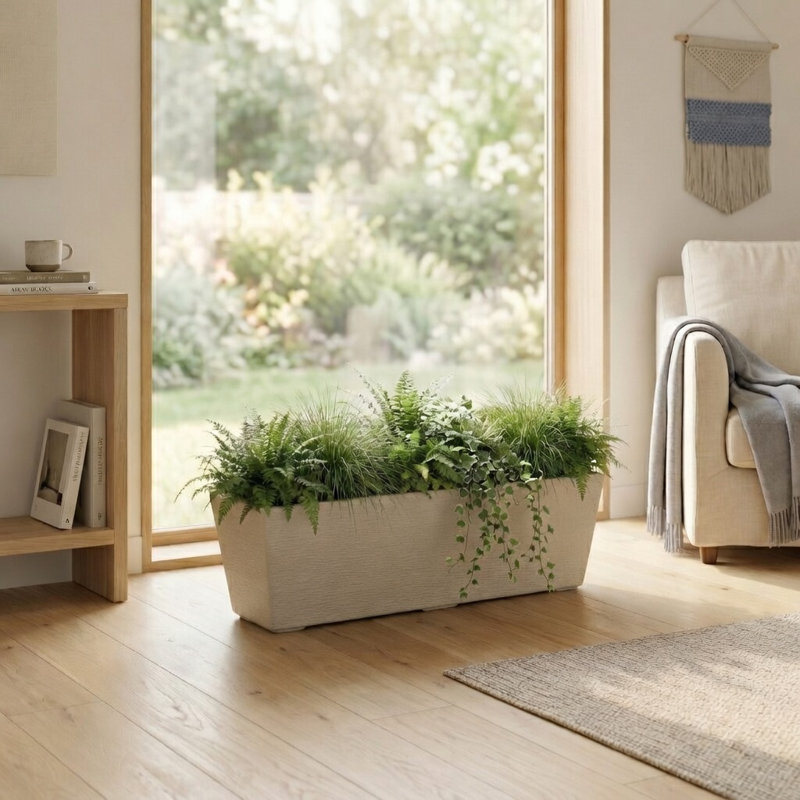 Pot à fleurs rectangulaire d'intérieur / extérieur Warnack ECOBO, 1, Beige