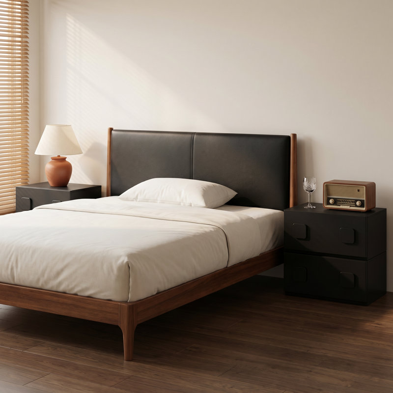 22.8"W Solid Oak Stackable Nightstand, Cabinet, Set of 2, Black Rubberwood