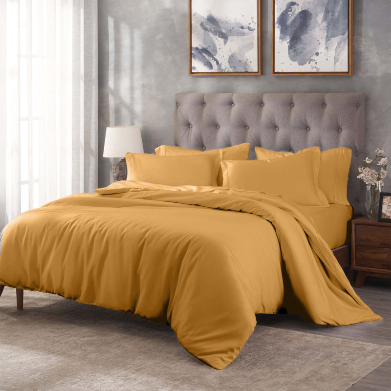 Lunete Egyptian Cotton Blend Modern & Contemporary Duvet Cover Set, King / Cal. King Duvet Cover+ 2 Pillow Shams,, Gold