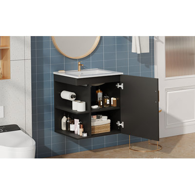 Wall Mounted Bathroom Vanity, Bathroom Cabinet With Sink And Soft-Closing Door