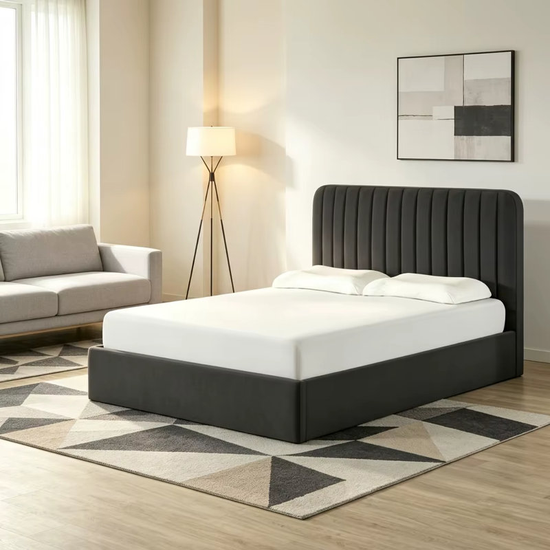 Upholstered Ottoman Storage Bed, Double (4'6), Grey