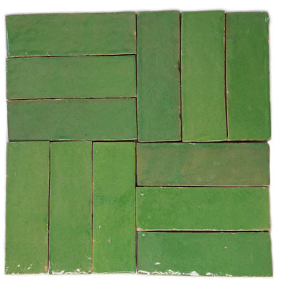 Handmade 2x6-in Moroccan Zellige Solid Colour Green