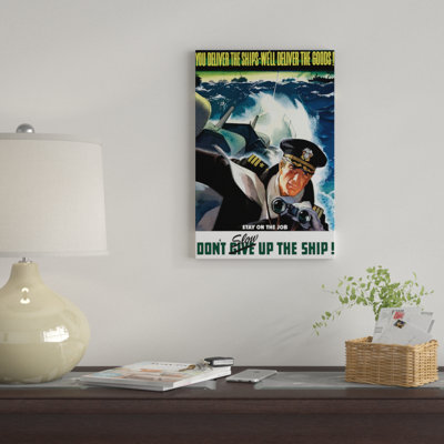 « wwii », une commandant marine avec des jumelles à travers une bataille, affiche rétro sur toile