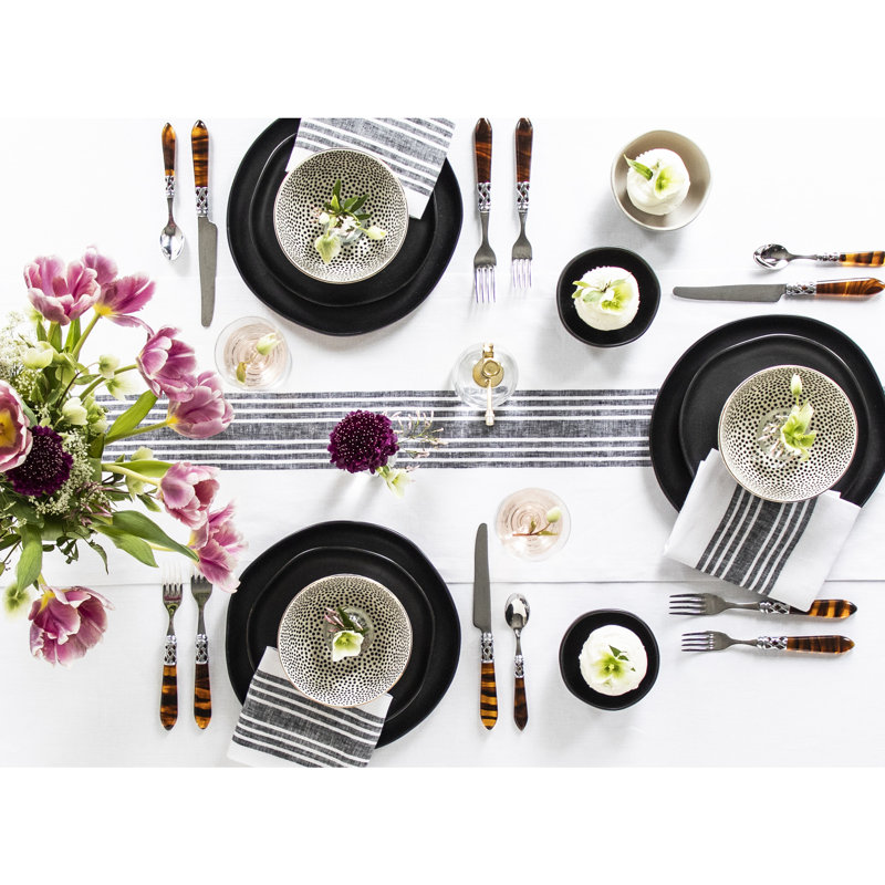 Black and White Striped Linen Farmhouse Dinner Napkins Set of 4