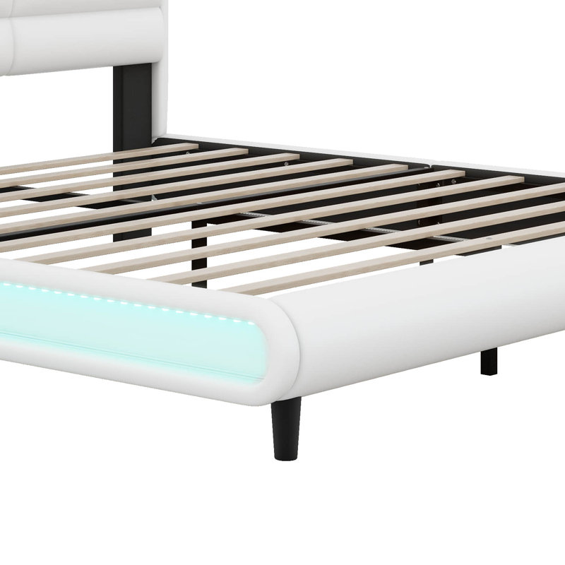 King Size Upholstered Platform Bed With LED Light Strips