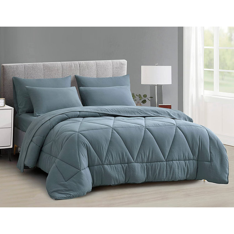 Microfiber Bed in a Bag Comforter Set, Queen Comforter + 6 Additional Pieces, Dusty Blue