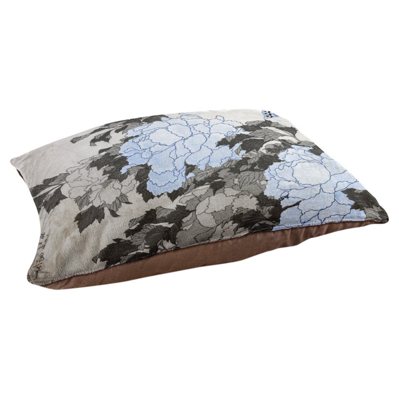 Coussin pour chien pivoines et papillon aquarelle Burkart, Grand (H 14 po x l 42,5 po x P 32,5 po), Bleu