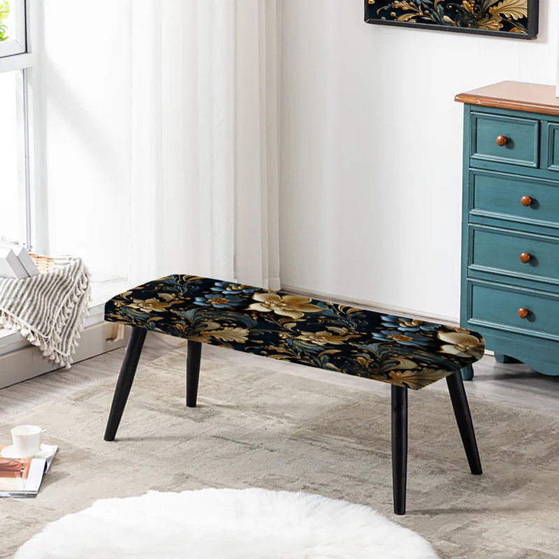 Banc rembourré floral noir, Ornements dorés
