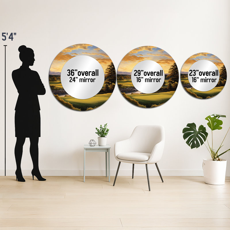 Golf Golden Hour Golf - Golf Decorative Mirror, Modern Round Wall Mirror, Printed Metal Art, 29" x 29"