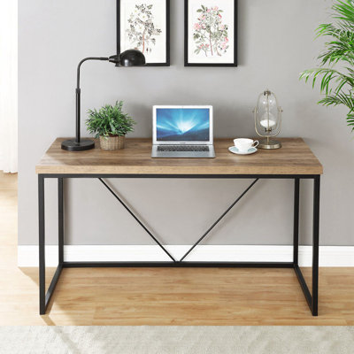  Hulste Rustic Oak Metal Base Computer Desk, 47 Inch