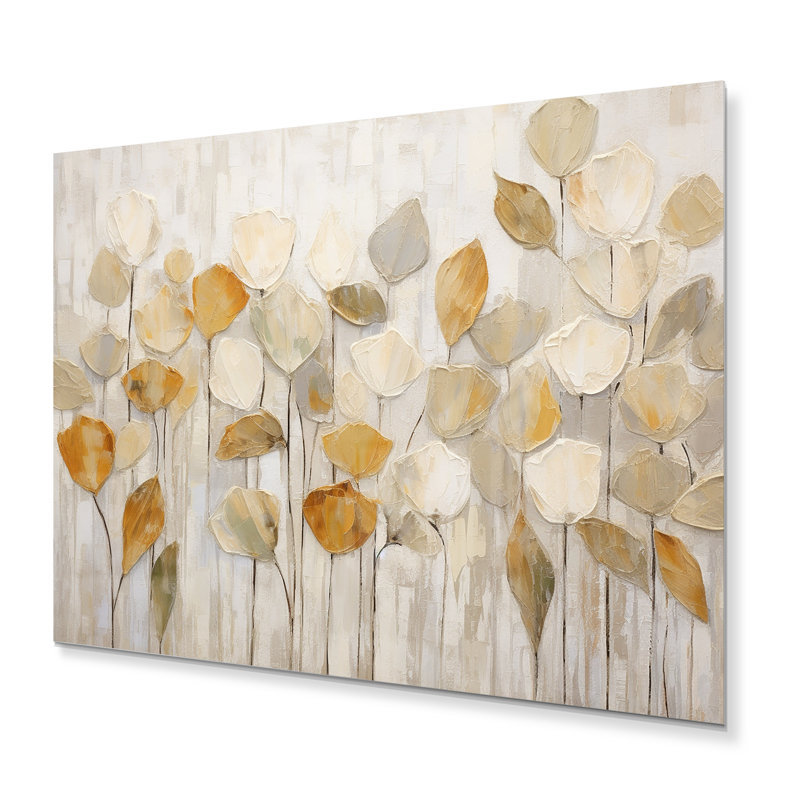 «Beige Botanical Impressions II - Abstract Botanicals», reproduction d'art en métal, H 16 po x l 32 po