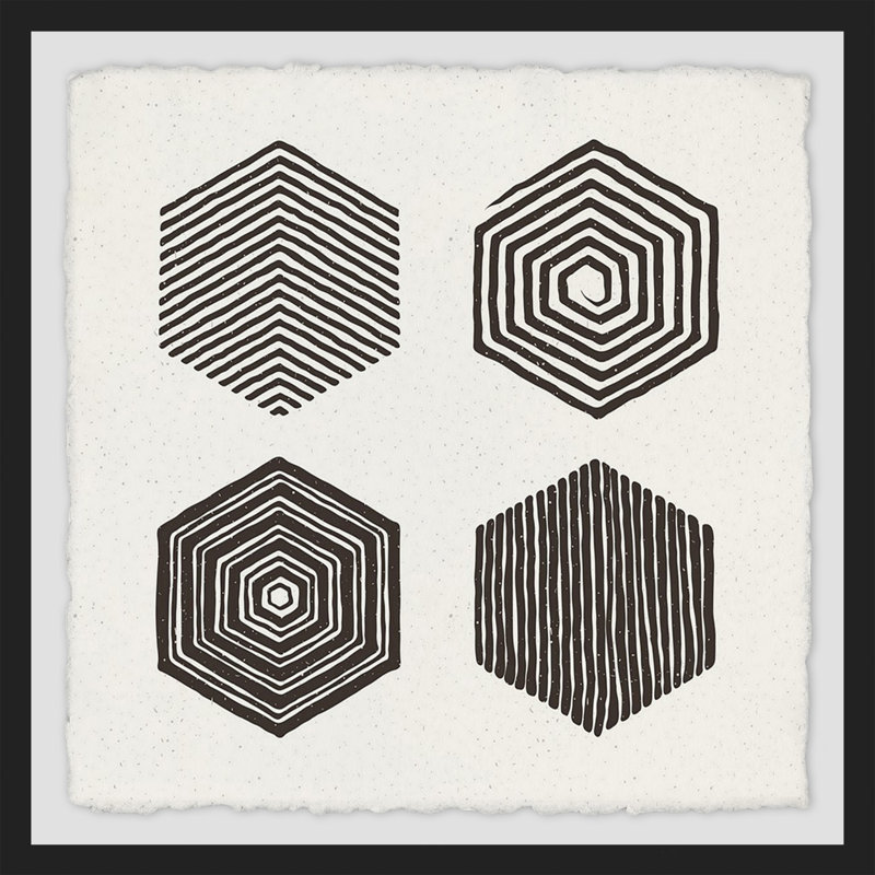 «Hexagons», impression de Marmont Hill, Cadre noir à bords frangés, H 12 po x l 12 po x P 1,5 po