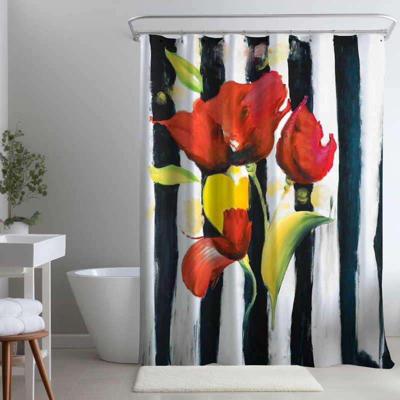 Striped – Polyester Shower Curtain, Dye Sublimation Print, 71" W × 74" L, Multicolor Red