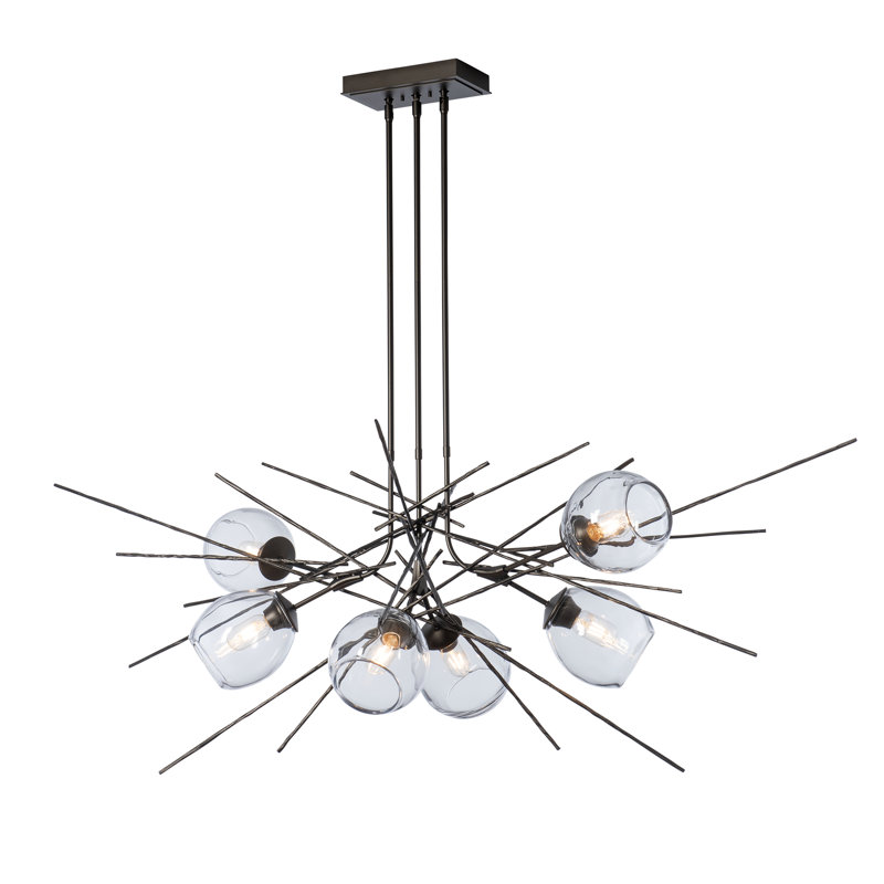 Griffin 6 - Light Sputnik Sphere Chandelier, XLong: 32.3" to 71.3", Clear Glass, Oil Rubbed Bronze