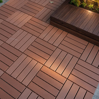44 Pack 12X12 Square Waterproof Outdoor Deck Tiles - Interlocking, All-Weather, Slip-Resistant, Easy-Assembly Patio Decking For Poolside, Balcony, Backyard