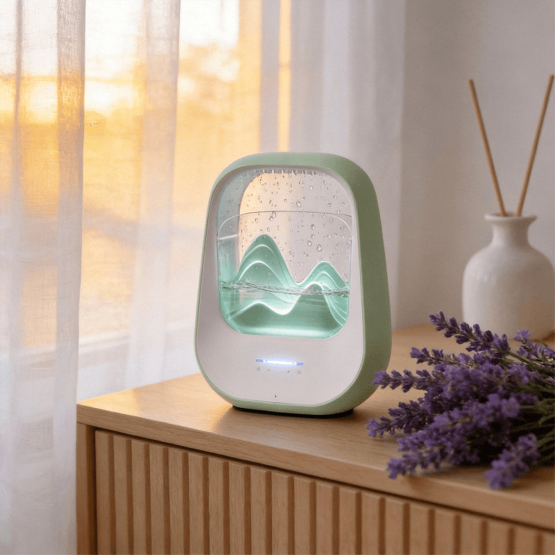 Machine à bruit de pluie blanche avec humidificateur, haut-parleur Bluetooth et diffuseur d'arôme, lumière d'ambiance 7 couleurs et sons naturels pour la chambre à coucher, le bureau et la méditation, vert menthe