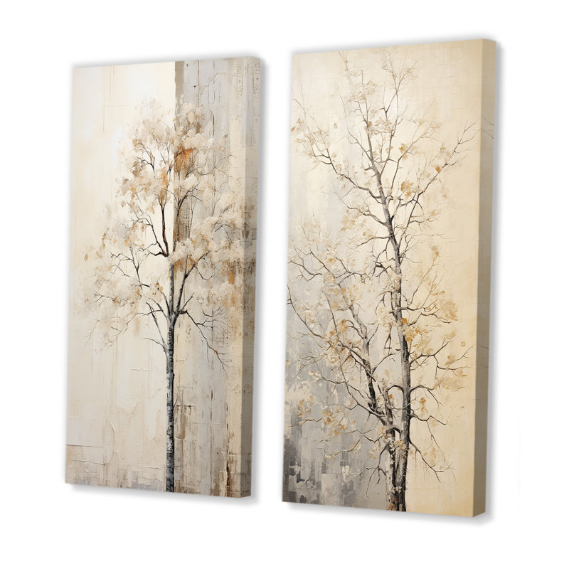 «Beige Trees Oak Solitude», ensemble de 2 impressions sur toile de chêne, H 32 po x l 33 po, Toile tendue