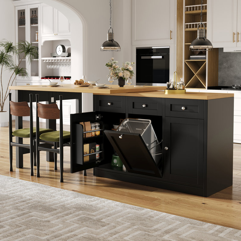 Wood Kitchen Island, Black