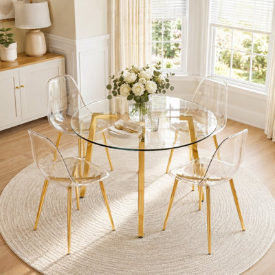 Ensemble de salle à manger moderne en verre trempé 42 po avec 4 chaises transparentes Modern