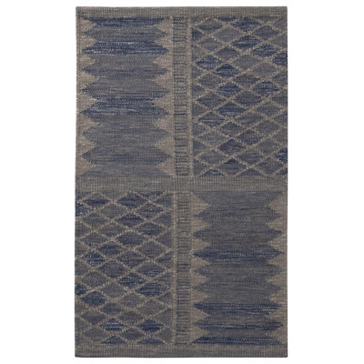 Rug & Kilim’S Scandinavian Style Geometric Blue And Gray Wool Kilim Rug
