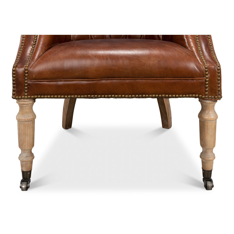 Morford Wingback Chair, Vintage Cigar Genuine Leather